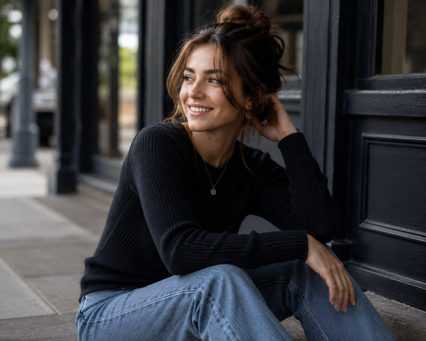 Candid relaxed portrait pose